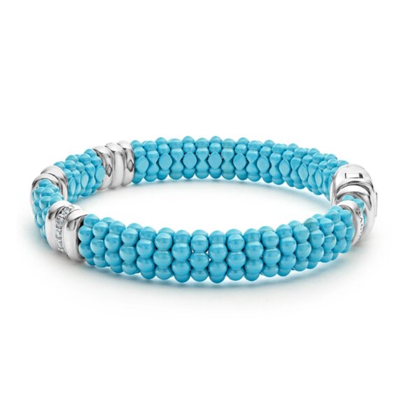 Blue Caviar Blue Three Station Ceramic Diamond Bracelet from Lagos | 9mm Sz7 - Picture 4 of 13